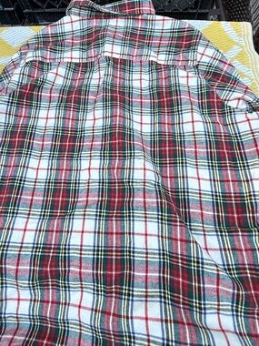 L.L. Bean Red, White & Green Plaid Men’s Button-Down Shirt
